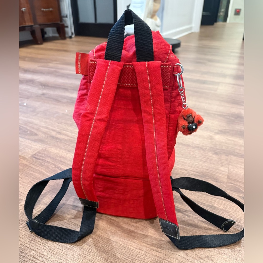 Kipling Vibrant Red Drawstring Backpack With Bott… - image 2